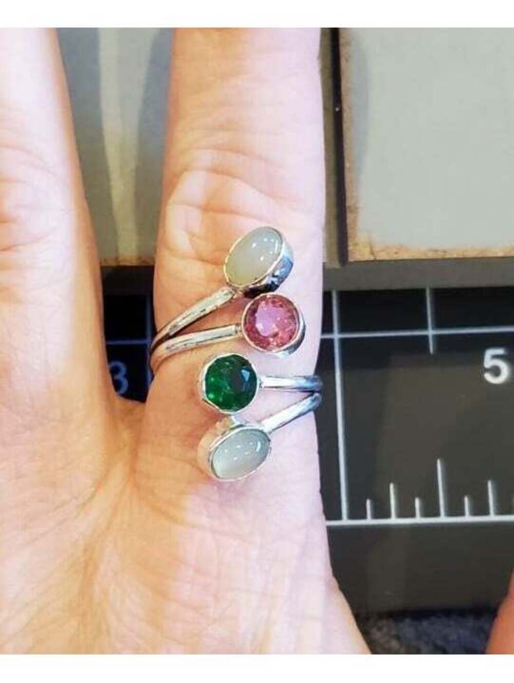 925 mixed stone ring adjustable size
